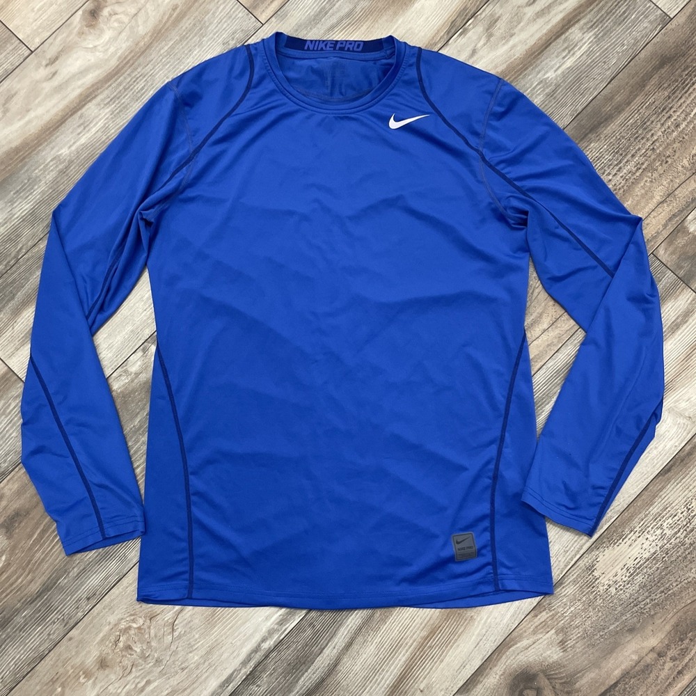 Men's Nike Pro Combat Long Sleeve Base Layer Blue DriFit Size Medium Fitted